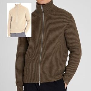 Rib-Stitch Full-Zip Sweater - Brand New - NEVER WORN - OAT (color as inset pics)